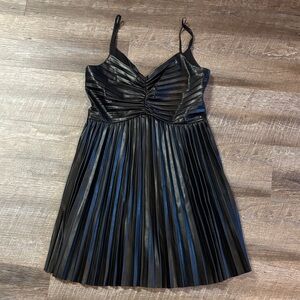 Express Black Pleated Faux Leather Mini Dress